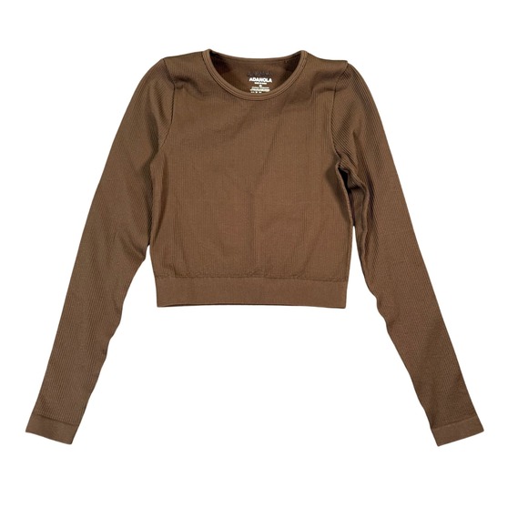 Adanola Tops - Adanola Ultimate Long Sleeve Crop Top Brown Ribbed Knit Seamless Size Small